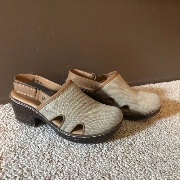 BOC Beige Canvas Backstrap Clog Mules, EUC, 36/6 - Picture 2 of 14